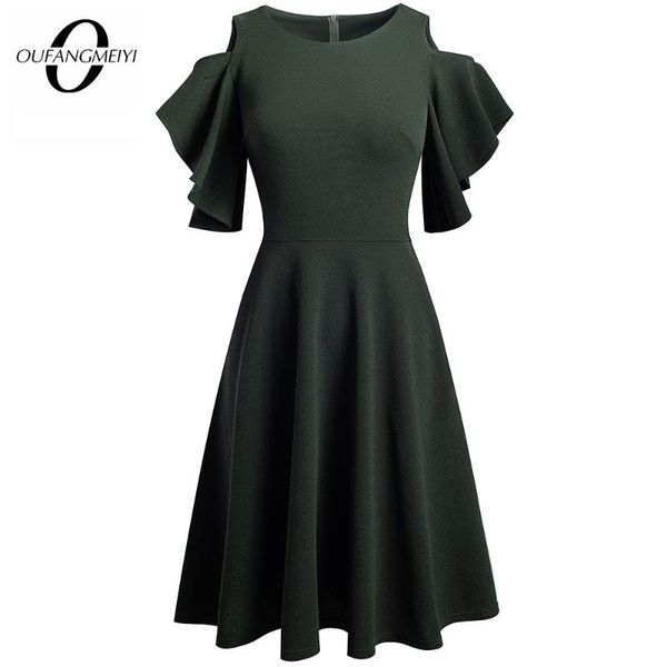 party dresses women elegant solid color round neck cold shoulder ruffle sleeve a-line knee length casual dress ea271, White;black
party dresses women elegant solid color round neck cold shoulder ruffle sleeve a-line knee length casual dress ea271, White;black