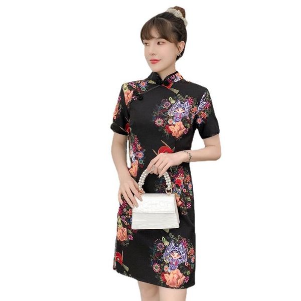 ethnic clothing summer fashion black beijing opera print party modern cheongsam dress for women short sleeve qipao traditional chinese cloth, Red
ethnic clothing summer fashion black beijing opera print party modern cheongsam dress for women short sleeve qipao traditional chinese cloth, Red