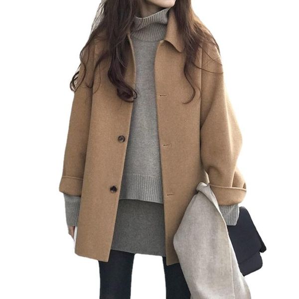 women's wool & blends autumn women faux coat long sleeve single breasted fashion turn down female causal loose winter outwear 2021, Black
women's wool & blends autumn women faux coat long sleeve single breasted fashion turn down female causal loose winter outwear 2021, Black