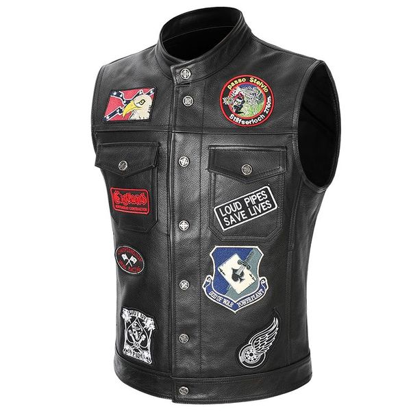 men's vests genuine layer cowhide black sleeveless multi-label leather vest slim motorcycle suit pikan shoulder xl, Black;white
men's vests genuine layer cowhide black sleeveless multi-label leather vest slim motorcycle suit pikan shoulder xl, Black;white