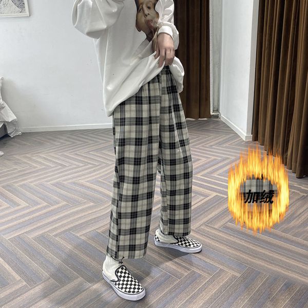 2021 new autumn plus veet plaid men's fashion retro casual pants men streetwear loose hip-hop straight wide-leg trousers mens ewb2, Black
2021 new autumn plus veet plaid men's fashion retro casual pants men streetwear loose hip-hop straight wide-leg trousers mens ewb2, Black