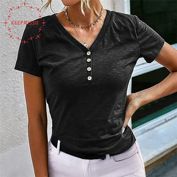 women's t-shirt 2021 women fashion clothing cotton summer casual short button regular cozy v-neck solid, White
women's t-shirt 2021 women fashion clothing cotton summer casual short button regular cozy v-neck solid, White