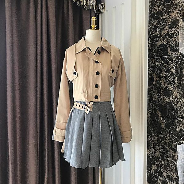 two piece dress temperament tooling lapel windbreaker short coat + pleated houndstooth stitching a word skirt fashion two-piece suit, White
two piece dress temperament tooling lapel windbreaker short coat + pleated houndstooth stitching a word skirt fashion two-piece suit, White