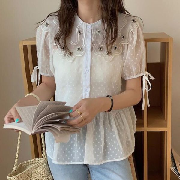 women's blouses & shirts alien kitty 2021 lace-up short sleeves chic gentle women sweet elegance ol brief loose summer femme, White
women's blouses & shirts alien kitty 2021 lace-up short sleeves chic gentle women sweet elegance ol brief loose summer femme, White