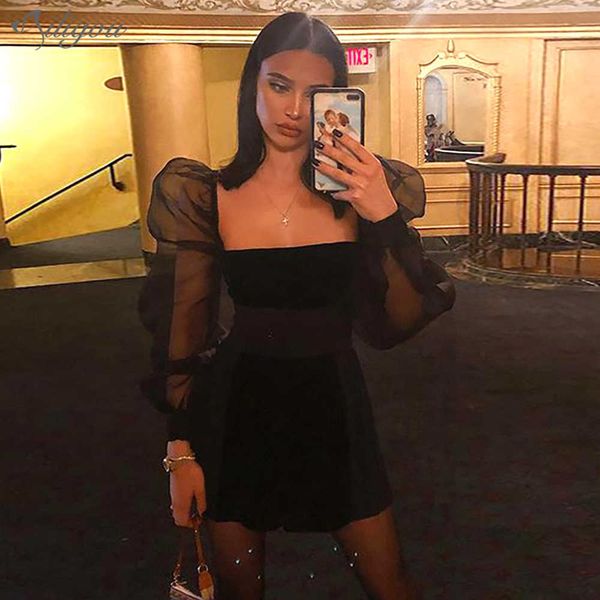 summer style designer puffy long sleeve black women mini bandage dress elegant evening party vestido 210527, Black;gray
summer style designer puffy long sleeve black women mini bandage dress elegant evening party vestido 210527, Black;gray