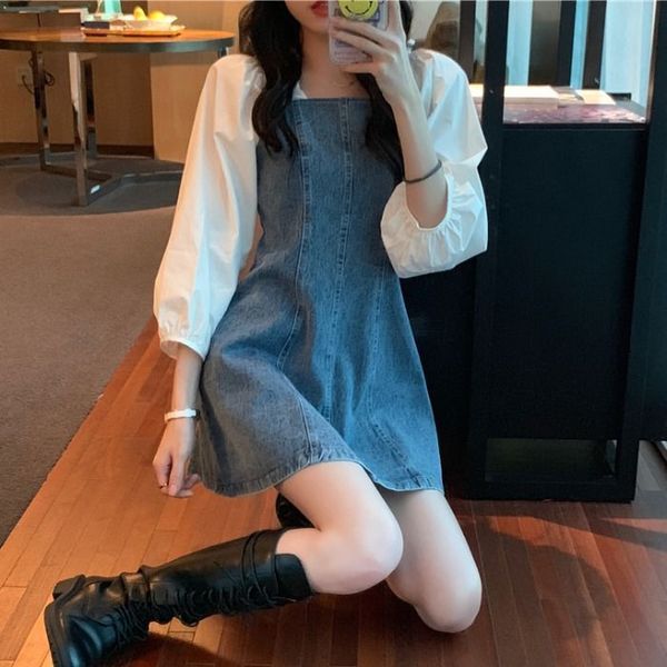 summer style in waist sew denim dress feminine dcww, Black;gray
summer style in waist sew denim dress feminine dcww, Black;gray