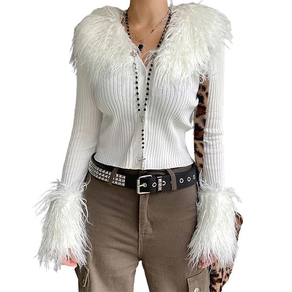 women's knits & tees autumn women fur collar and cuffs cropped cardigan sweaters elegant fashion single breasted y2k fairycore jackets, White
women's knits & tees autumn women fur collar and cuffs cropped cardigan sweaters elegant fashion single breasted y2k fairycore jackets, White