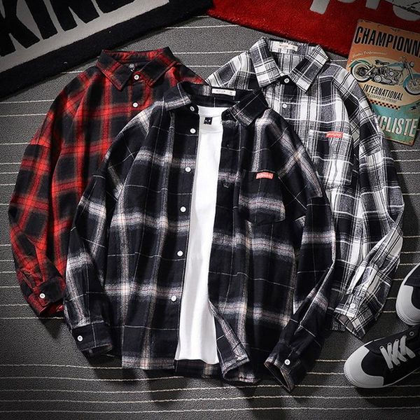 men's casual shirts men shirt spring autumn harajuku style wild plaid coat long sleeve male japanese retro lapel, White;black
men's casual shirts men shirt spring autumn harajuku style wild plaid coat long sleeve male japanese retro lapel, White;black