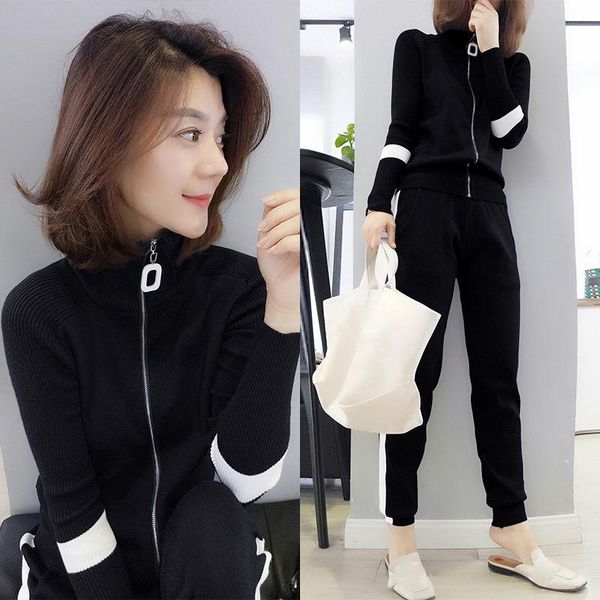 women's hoodies & sweatshirts sweater two piece sets for woman knitting tracksuits turtleneck zipper jacket coat pocket pencil pants se, Black
women's hoodies & sweatshirts sweater two piece sets for woman knitting tracksuits turtleneck zipper jacket coat pocket pencil pants se, Black