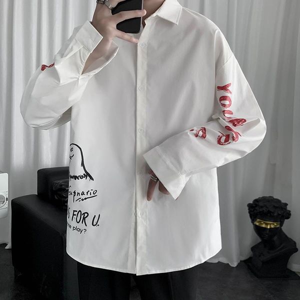 men's casual shirts autumn ins printed shirt long sleeve korean fashion handsome coat couple white, White;black
men's casual shirts autumn ins printed shirt long sleeve korean fashion handsome coat couple white, White;black