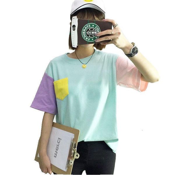 women t shirt summer harajuku korean style patchwork contrast color pastel t shirts kpop tee shirt friends streetwear, White
women t shirt summer harajuku korean style patchwork contrast color pastel t shirts kpop tee shirt friends streetwear, White
