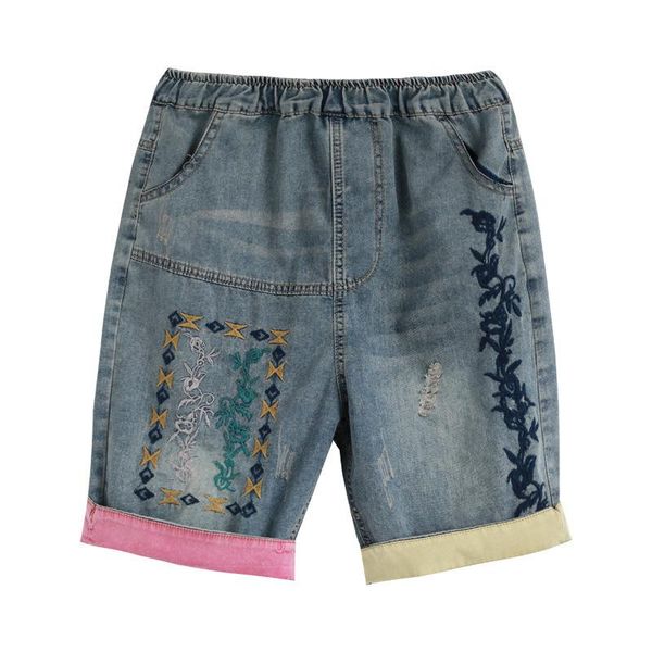women's shorts qpfjqd female summer retro embroidery ripped short jeans contrast color patchwork casual women high waist chic denim, White;black
women's shorts qpfjqd female summer retro embroidery ripped short jeans contrast color patchwork casual women high waist chic denim, White;black