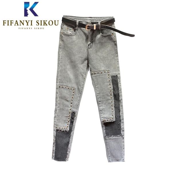 women's jeans high waist women patchwork denim pencil pants 2021 fashion beaded vintage female loose washed stretch, Blue
women's jeans high waist women patchwork denim pencil pants 2021 fashion beaded vintage female loose washed stretch, Blue