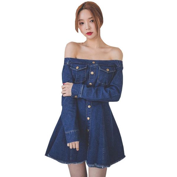 casual dresses 2021 spring autumn women denim dress one word collar exposed thin plus size tightening waist female jeans wz480, Black;gray
casual dresses 2021 spring autumn women denim dress one word collar exposed thin plus size tightening waist female jeans wz480, Black;gray