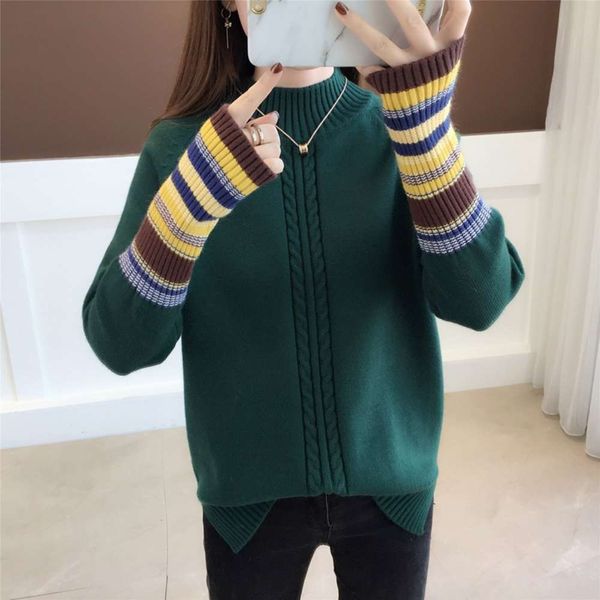 2020 korean autumn and winter new women's half high collar pullover vertical twist color matching stripe raglan sleeve split sweater, White;black
2020 korean autumn and winter new women's half high collar pullover vertical twist color matching stripe raglan sleeve split sweater, White;black