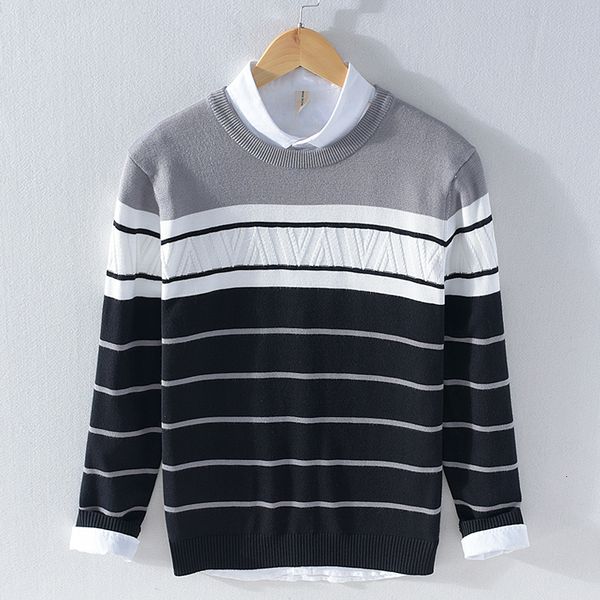 2021 autumn and winter new style thick striped long-sleeved round neck sweaters for men trendy slim sweater mens xiei, White;black 
2021 autumn and winter new style thick striped long-sleeved round neck sweaters for men trendy slim sweater mens xiei, White;black