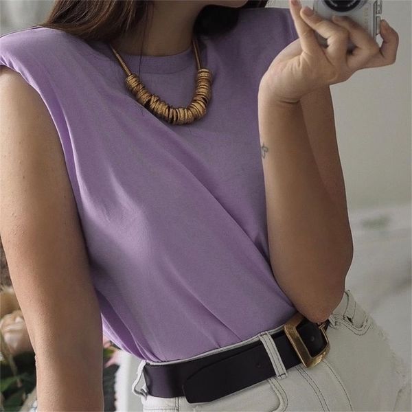 summer women's new design sense niche trendy shoulder pad profile vest t-shirt solid color wild loose slim 210306, White
summer women's new design sense niche trendy shoulder pad profile vest t-shirt solid color wild loose slim 210306, White