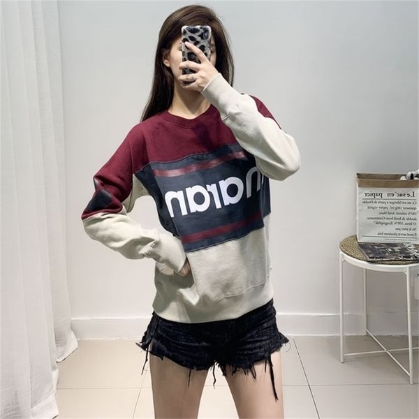 women's sweatshirt cotton patchwork long sleeve pullover loose casual letter print 201208, Black
women's sweatshirt cotton patchwork long sleeve pullover loose casual letter print 201208, Black