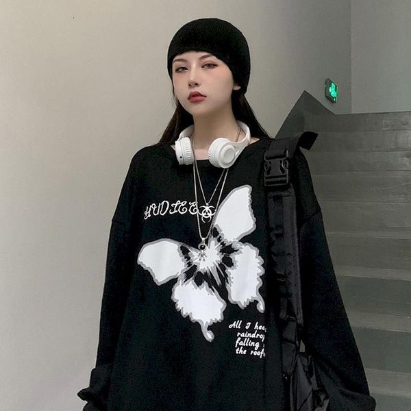 female sweater autumn section thin korean version ins harajuku retro butterfly impression loose around the long neck sleeve 525e, Black
female sweater autumn section thin korean version ins harajuku retro butterfly impression loose around the long neck sleeve 525e, Black