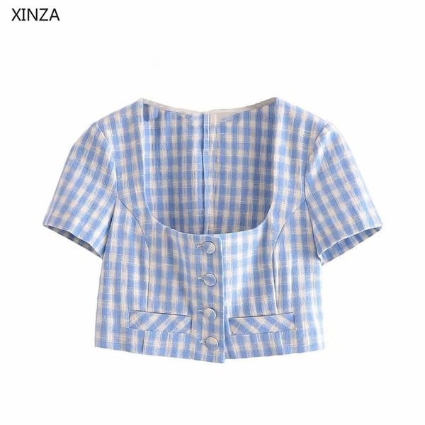 women's blouses & shirts women blue gingham cropped shirt short sleeve square neck vintage summer woman fashion button up pla, White
women's blouses & shirts women blue gingham cropped shirt short sleeve square neck vintage summer woman fashion button up pla, White