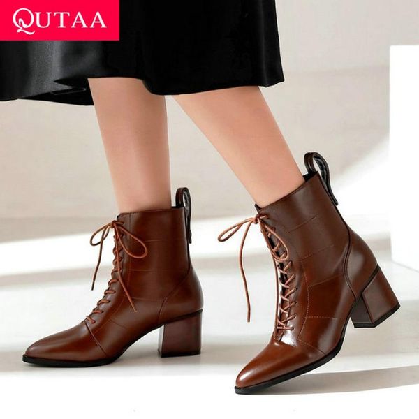 boots qutaa 2021 square high heel fashion ankle autumn winter pointed toe women shoes pu leather lace up short size 34-43, Black
boots qutaa 2021 square high heel fashion ankle autumn winter pointed toe women shoes pu leather lace up short size 34-43, Black
