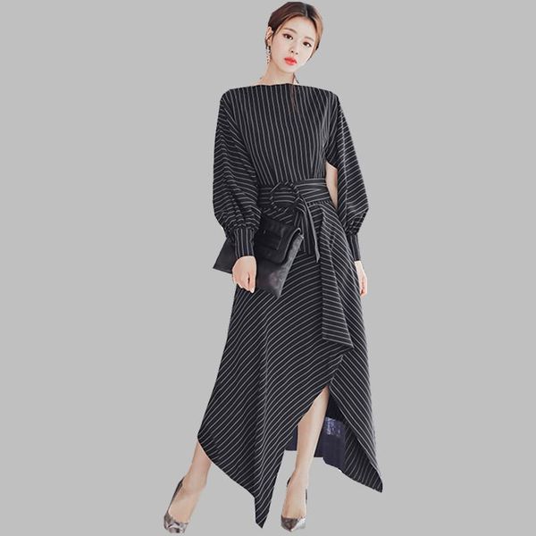casual dresses women black striped asymmetrical long dress 2021 fall winter sleeve ruffles big swing o neck sashes, Black;gray
casual dresses women black striped asymmetrical long dress 2021 fall winter sleeve ruffles big swing o neck sashes, Black;gray