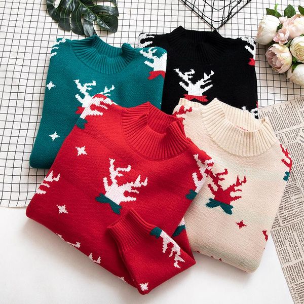 women's sweaters christmas pullovers elk red semi-high collar sweater slim long sleeve knitted winter clothes women, White;black
women's sweaters christmas pullovers elk red semi-high collar sweater slim long sleeve knitted winter clothes women, White;black