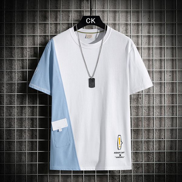 men's t-shirt 2021 summer youth leisure short sleeve loose color matching t-shirt men's wear, White
men's t-shirt 2021 summer youth leisure short sleeve loose color matching t-shirt men's wear, White