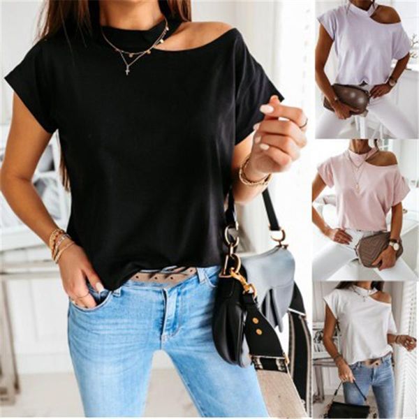women's t-shirt women off shoulder solid color halter neck short sleeve patchwork t shirt loose casual harajuku tee fashion streetwear, White
women's t-shirt women off shoulder solid color halter neck short sleeve patchwork t shirt loose casual harajuku tee fashion streetwear, White