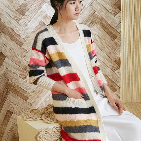 women's sweaters 100% hand made wool knit women vneck striped long cardigan sweater single breasted retail wholesale customized, White;black
women's sweaters 100% hand made wool knit women vneck striped long cardigan sweater single breasted retail wholesale customized, White;black