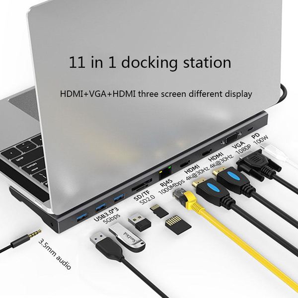 hubs type-c hub dual vga three screen display computer office 11 in 1 multi-function converter usb3.0 accessories
hubs type-c hub dual vga three screen display computer office 11 in 1 multi-function converter usb3.0 accessories