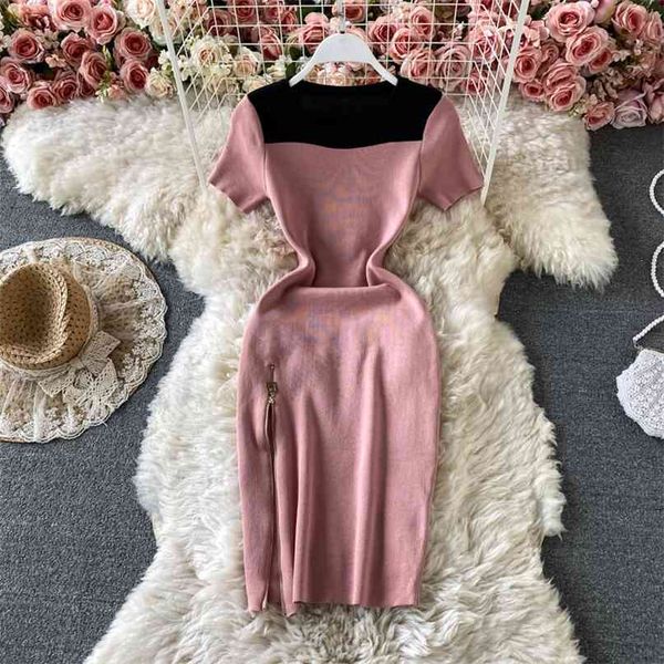 summer dress women elegant color match o-neck short sleeve knit bodycon zipper front split party work es 210603, Black;gray
summer dress women elegant color match o-neck short sleeve knit bodycon zipper front split party work es 210603, Black;gray