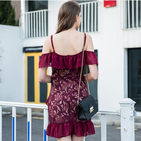 2019 spring women slash neck spaghetti strap casual dress lace elegant solid ruffles patch work sheath mini dress, Black;gray
2019 spring women slash neck spaghetti strap casual dress lace elegant solid ruffles patch work sheath mini dress, Black;gray