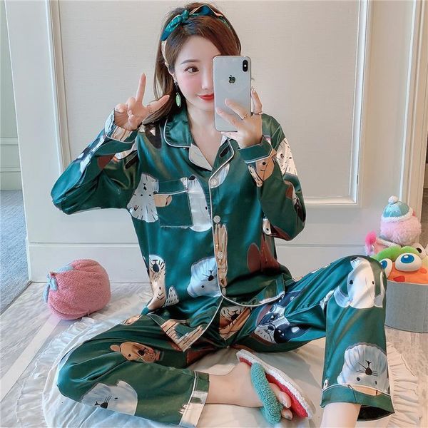 lazy style 2020 long sleeve pajamas silk set 2 pcs set women sleepwear nightwear for women pyjamas set long pant, Black;red
lazy style 2020 long sleeve pajamas silk set 2 pcs set women sleepwear nightwear for women pyjamas set long pant, Black;red