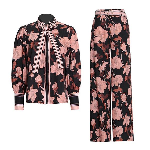 women's two piece pants 2021 autumn fashion bow single-breasted chiffon + high waist printed lace-up long wide leg suit, White
women's two piece pants 2021 autumn fashion bow single-breasted chiffon + high waist printed lace-up long wide leg suit, White