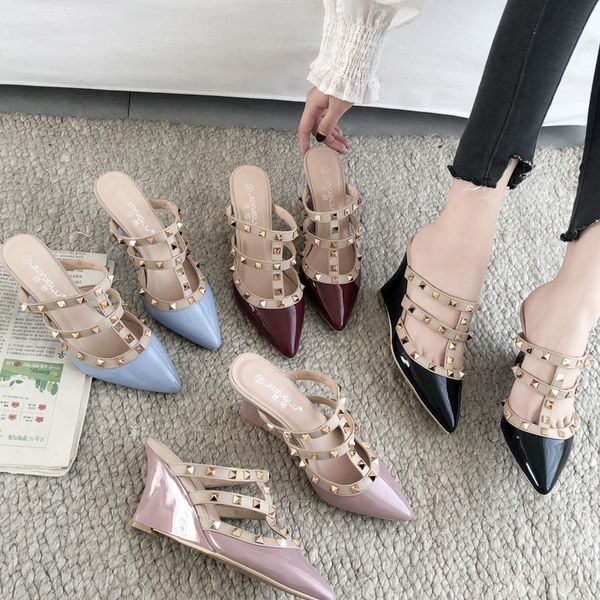 home rivet pointed high s slope shallow mouth nail wrapped headband willow ding sandal's summer middle heel sho, Black
home rivet pointed high s slope shallow mouth nail wrapped headband willow ding sandal's summer middle heel sho, Black