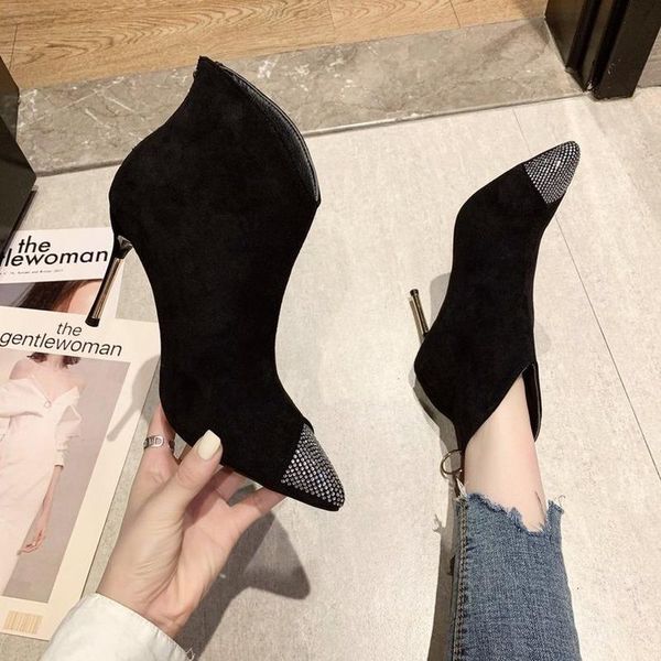 boots 2021 fashion zipper high heels short for women thin pumps shoes autumn pointed toe suede ankle, Black
boots 2021 fashion zipper high heels short for women thin pumps shoes autumn pointed toe suede ankle, Black
