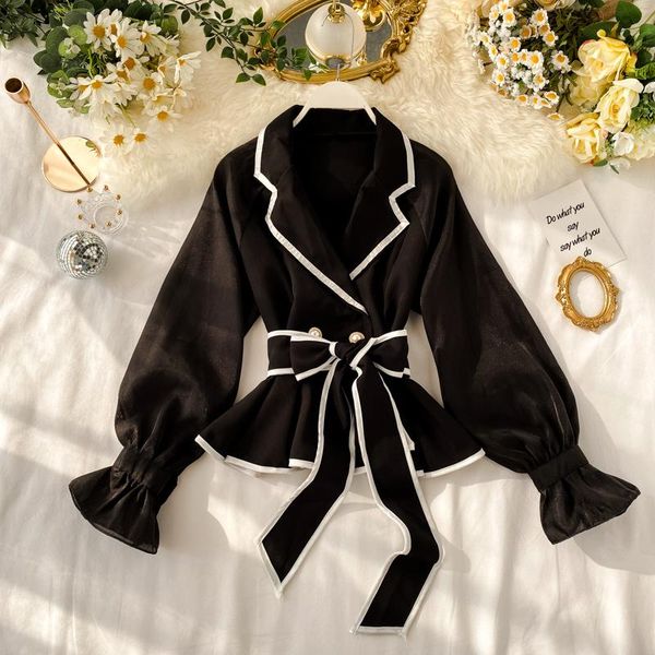 women's blouses & shirts early autumn suit collar chiffon blouse female hit color edging lace waist lotus leaf pendulum blusa french sh, White
women's blouses & shirts early autumn suit collar chiffon blouse female hit color edging lace waist lotus leaf pendulum blusa french sh, White