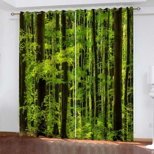 curtain & drapes custom 3d fabric green forest curtains set for bed room living
