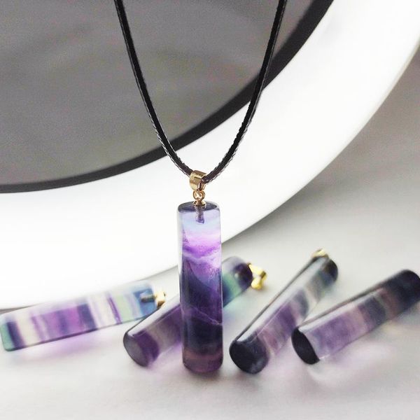 charms natural fluorite crystal pendant fashion colorful striped energy jewelry healing cylindrical necklace with black wax rope, Bronze;silver
charms natural fluorite crystal pendant fashion colorful striped energy jewelry healing cylindrical necklace with black wax rope, Bronze;silver