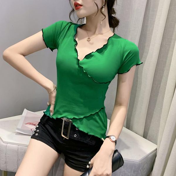 women's t-shirt fashion ruffle ladiesv-neck summer t-shirts women large size short sleeve, White
women's t-shirt fashion ruffle ladiesv-neck summer t-shirts women large size short sleeve, White