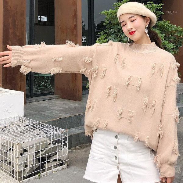 women's sweater tassel college style pullover bottoming shirt loose and versatile autumn winter wear sweaters, White;black
women's sweater tassel college style pullover bottoming shirt loose and versatile autumn winter wear sweaters, White;black