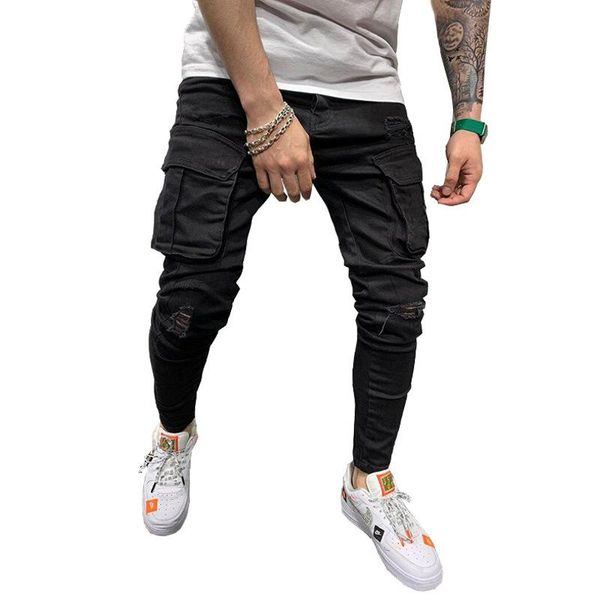 men's jeans 2021 cargo men multi-pocket slim fit joggers trousers mens ripped hole motorcycle streetwear black denim pencil pants, Blue
men's jeans 2021 cargo men multi-pocket slim fit joggers trousers mens ripped hole motorcycle streetwear black denim pencil pants, Blue