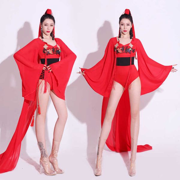 long tail performance costume new year's female dj wear singer's stage clothes gogo dancer costume festival clothing, Black;red
long tail performance costume new year's female dj wear singer's stage clothes gogo dancer costume festival clothing, Black;red