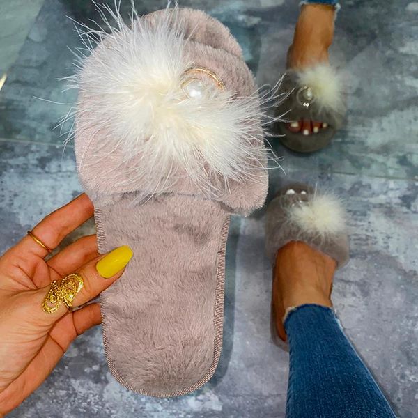 slippers women pearl feather plush fur warm winter comfortable home cotton fluffy slides indoor outdoor flat shoes, Black
slippers women pearl feather plush fur warm winter comfortable home cotton fluffy slides indoor outdoor flat shoes, Black