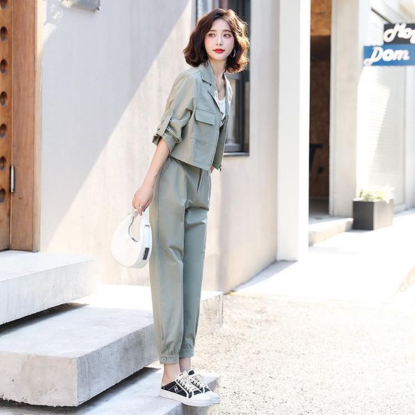 women's two piece pants fashion suit 2021 autumn handsome and capable easy matching coat wide-leg workwear cropped large pocket slimmin, White
women's two piece pants fashion suit 2021 autumn handsome and capable easy matching coat wide-leg workwear cropped large pocket slimmin, White