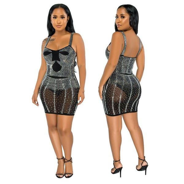 casual dresses kexu sheer mesh diamonds dress women crystal sleeveless spaghetti strap sheath night clubwear mini party vestidos, Black;gray 
casual dresses kexu sheer mesh diamonds dress women crystal sleeveless spaghetti strap sheath night clubwear mini party vestidos, Black;gray