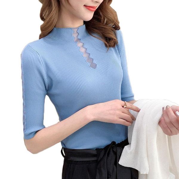 women's knitted half sleeve solid t-shirts girls knitting stretchy turtleneck sweater pullovers ice silk tees for female 143, White;black
women's knitted half sleeve solid t-shirts girls knitting stretchy turtleneck sweater pullovers ice silk tees for female 143, White;black