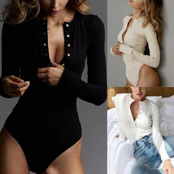 fashion ladies women long sleeve solid color v neck slim fit single breasted skinny club bodysuits leotard, Black
fashion ladies women long sleeve solid color v neck slim fit single breasted skinny club bodysuits leotard, Black