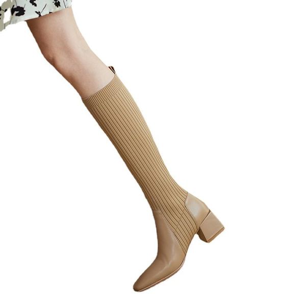 boots sock elastic thin leather retro women's autumn and winter thick heel knit slim middle tube knee, Black
boots sock elastic thin leather retro women's autumn and winter thick heel knit slim middle tube knee, Black